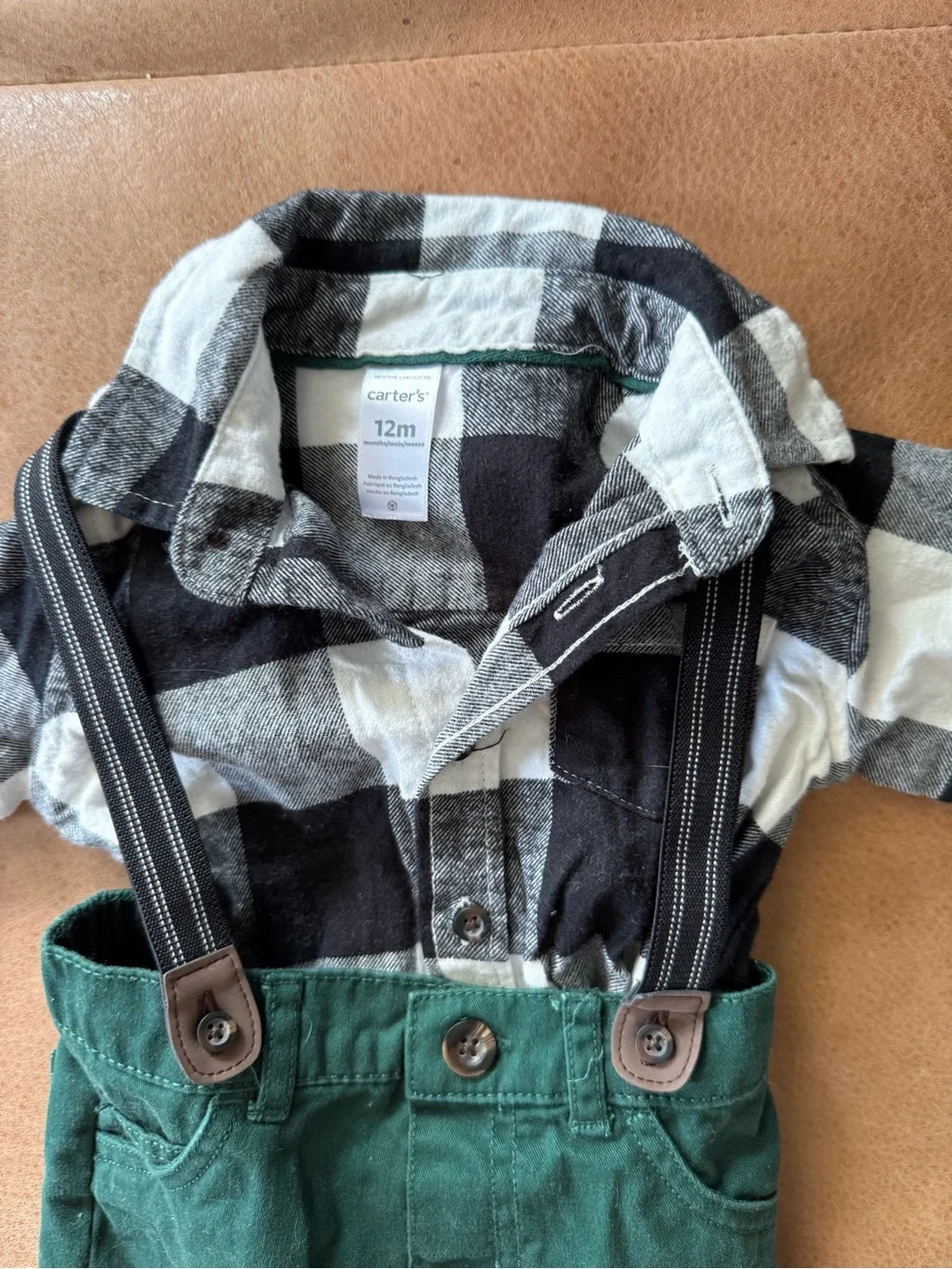 Carter's Baby 12M 2 Piece Plaid Flannel Bodysuit Long Sleeve Green Pants